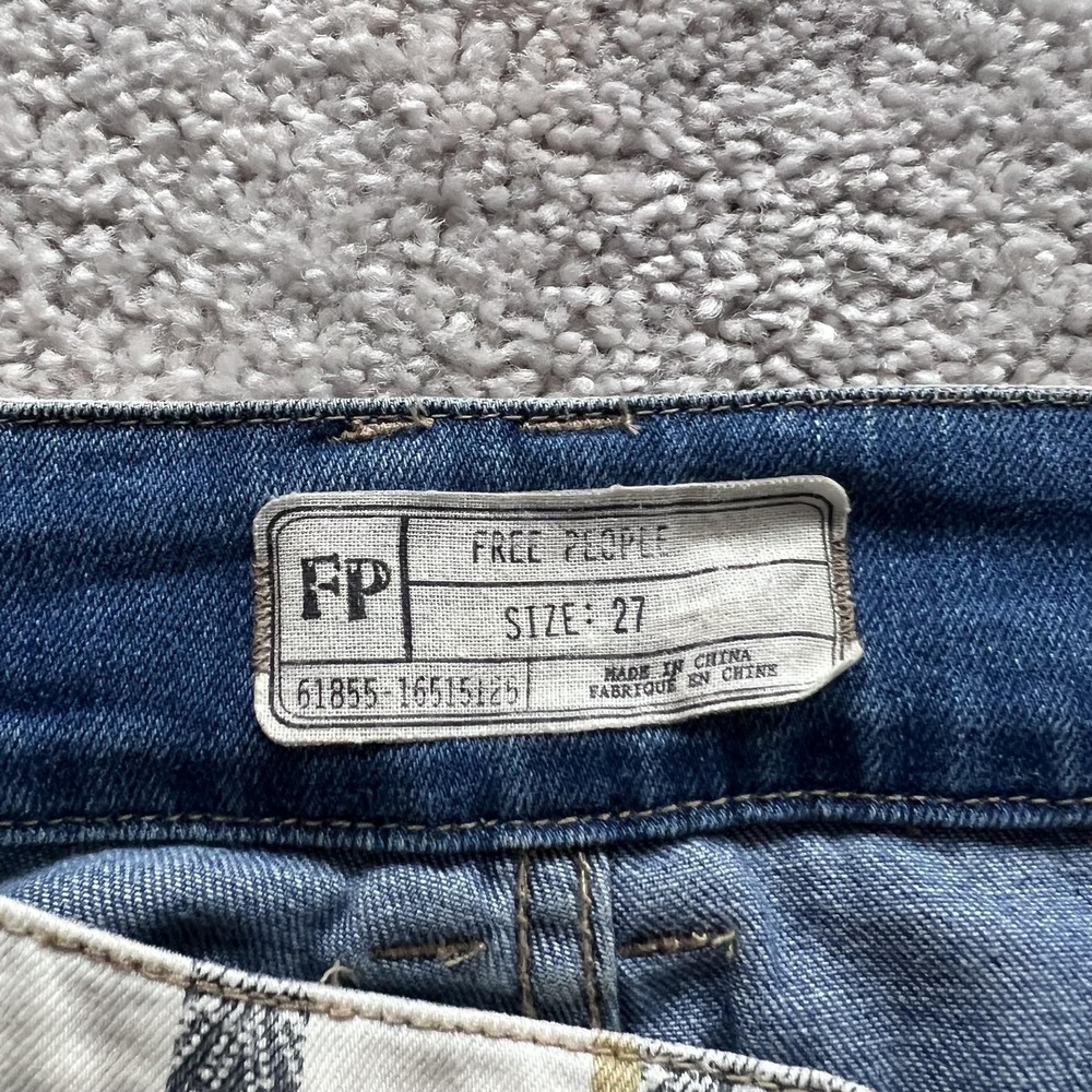 Free People Danica Boho Stripe Flare Jeans Womens 27 Blue Mid Rise‎ Raw Hem - Picture 8 of 16